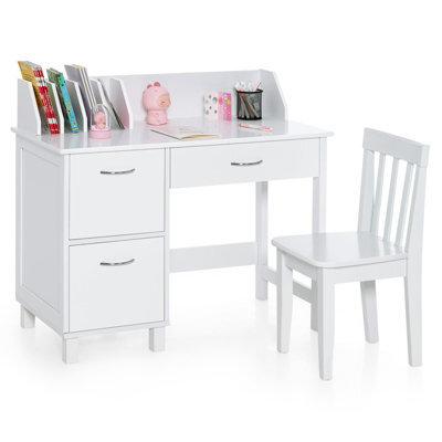 Gainoom Kids White Wooden Study Desk & Chair Writing Table W/drawer Storage Cabinets - image 1