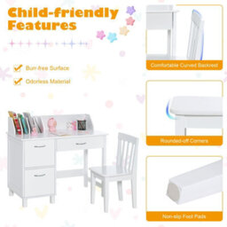 Gainoom Kids White Wooden Study Desk & Chair Writing Table W/drawer Storage Cabinets - thumbnail 8