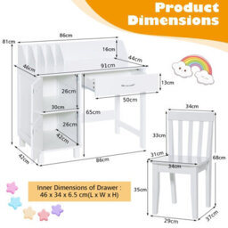 Gainoom Kids White Wooden Study Desk & Chair Writing Table W/drawer Storage Cabinets - thumbnail 9