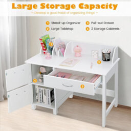 Gainoom Kids White Wooden Study Desk & Chair Writing Table W/drawer Storage Cabinets - thumbnail 6