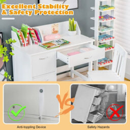 Gainoom Kids White Wooden Study Desk & Chair Writing Table W/drawer Storage Cabinets - thumbnail 5
