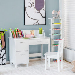 Gainoom Kids White Wooden Study Desk & Chair Writing Table W/drawer Storage Cabinets - thumbnail 2