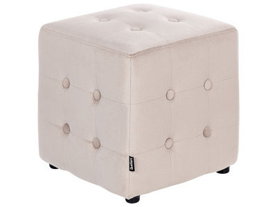 Wyld And Coco Velvet Cube Pouffe Footstool Light Beige Button-Tufted 36X36X39Cm - image 1