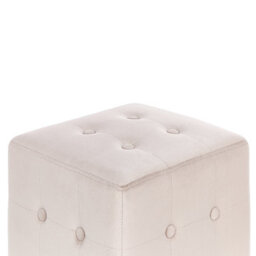 Wyld And Coco Velvet Cube Pouffe Footstool Light Beige Button-Tufted 36X36X39Cm - thumbnail 3