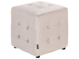 Wyld And Coco Velvet Cube Pouffe Footstool Light Beige Button-Tufted 36X36X39Cm - thumbnail 1