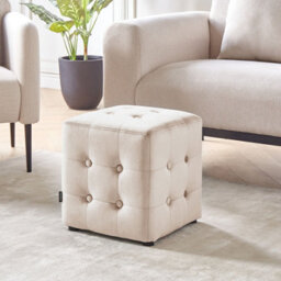 Wyld And Coco Velvet Cube Pouffe Footstool Light Beige Button-Tufted 36X36X39Cm - thumbnail 2