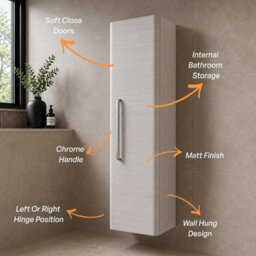 Plum&clay Emery Wall Hung Textured White Tall Bathroom Cabinet With Chrome Bar Handle (H)120Cm (W)35Cm - thumbnail 4