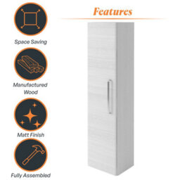 Plum&clay Emery Wall Hung Textured White Tall Bathroom Cabinet With Chrome Bar Handle (H)120Cm (W)35Cm - thumbnail 6