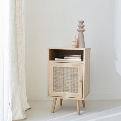 Sweeek - Scandi-Style Bedside Table With Drawer Boheme Natural 39X40X70 Cm - image 1