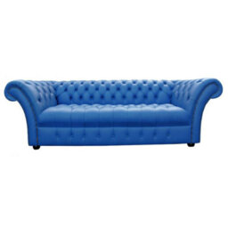Chesterfield 3 Seater Buttoned Seat Deep Ultramarine Blue Leather Sofa Bespoke In Balmoral Style - thumbnail 2