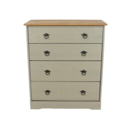 Core Products Corona Classic 4 Drawer Chest Of Drawers - Grey And Antique Wax Solid Wood Storage Unit 87 X 75 X 36Cm - thumbnail 3