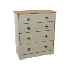Core Products Corona Classic 4 Drawer Chest Of Drawers - Grey And Antique Wax Solid Wood Storage Unit 87 X 75 X 36Cm - thumbnail 5