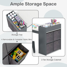 Costway Kids Art Table & Chairs Set Wooden Kids Craft Study Desk W/ Storage-Grey - thumbnail 3