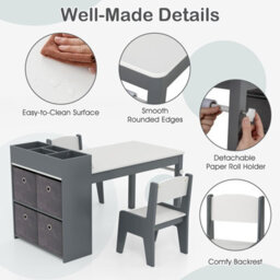 Costway Kids Art Table & Chairs Set Wooden Kids Craft Study Desk W/ Storage-Grey - thumbnail 6