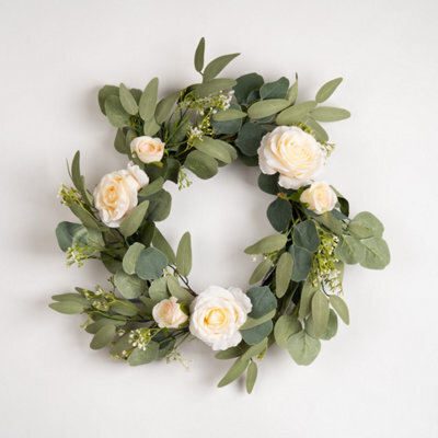 Scottish Everlastings Ltd. Scottish Everlastings 40Cm Artificial Eucalyptus And Rose Wreath - image 1