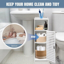 White Bathroom Storage Cabinet Wooden Drawer Cupboard Free Standing Unit Shelf - thumbnail 5