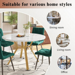 Btm 5 Piece Dining Set, Round Marble Table With Gold Metal Legs  4 Ergonomic Velvet Green Chairs, Modern - thumbnail 7