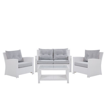 Beliani Garden Lounge Set With Table 4 Seater Marino Pe Rattan White - image 1