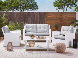 Beliani Garden Lounge Set With Table 4 Seater Marino Pe Rattan White - thumbnail 2