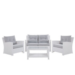 Beliani Garden Lounge Set With Table 4 Seater Marino Pe Rattan White - thumbnail 1