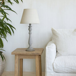 Wyld Haus Giverny Whitewashed Turned Wooden Pillar Table Lamp With Cream Linen Shade