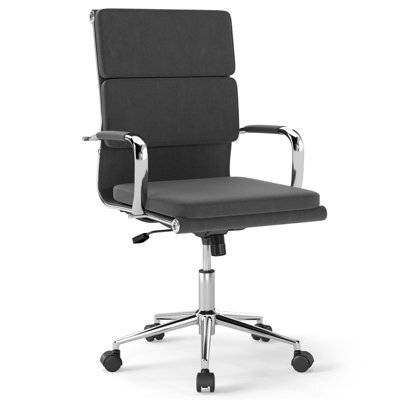 Costway Ergonomic Office Desk Chair Modern Leathaire Conference Chair-Grey