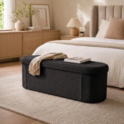 Black 110Cm Boucle Storage Ottoman Foldable Footstool Bench For Living Room Bedroom - thumbnail 4