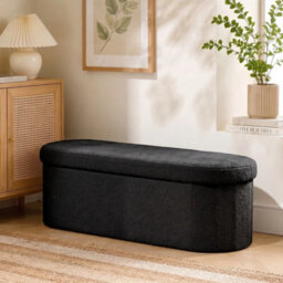 Black 110Cm Boucle Storage Ottoman Foldable Footstool Bench For Living Room Bedroom - thumbnail 5