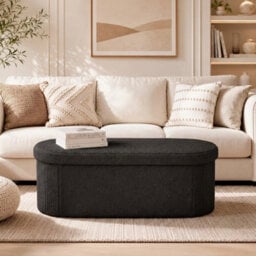 Black 110Cm Boucle Storage Ottoman Foldable Footstool Bench For Living Room Bedroom - thumbnail 3