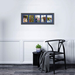 AK Frames 26X8 Dark Grey Classic Multi Photo Frame With Blue Mount - Holds 5 Apertures (5X) 6X4 Photos - thumbnail 3