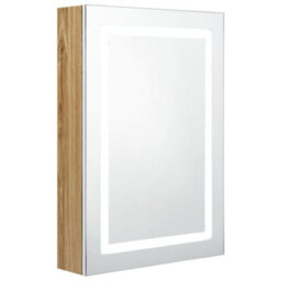 Berkfield Stylish Led Bathroom Mirror Cabinet White And Oak 50X13X70 Cm - thumbnail 1