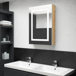 Berkfield Stylish Led Bathroom Mirror Cabinet White And Oak 50X13X70 Cm - thumbnail 2