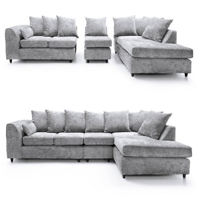 Furnishings For Less UK Monaco Chenille Fabric 5 Seater L Shaped Corner Sofa  Light Grey Right Hand Facing
