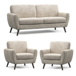 Furnishings For Less UK Matlock Boucle Linen Fabric Curved Arm 3 Piece Sofa Suite 3 Seater And 2 Armchairs - thumbnail 1