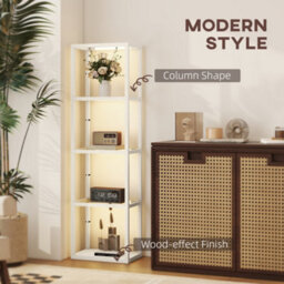 Homcom Led Floor Lamp With Glass Shelves, Dimmable Room Lamp, Bleached Oak - thumbnail 8