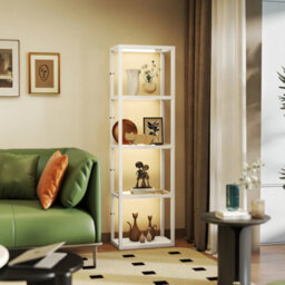Homcom Led Floor Lamp With Glass Shelves, Dimmable Room Lamp, Bleached Oak