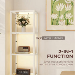 Homcom Led Floor Lamp With Glass Shelves, Dimmable Room Lamp, Bleached Oak - thumbnail 4