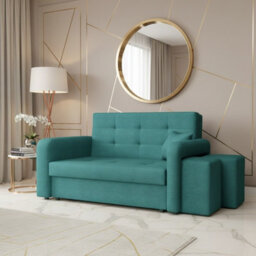 Viva Home Ii Sofa Bed With Two Ottomans For Living Room Chipboard Metal Legs Sleeping Function 158 Cm Turquoise Right