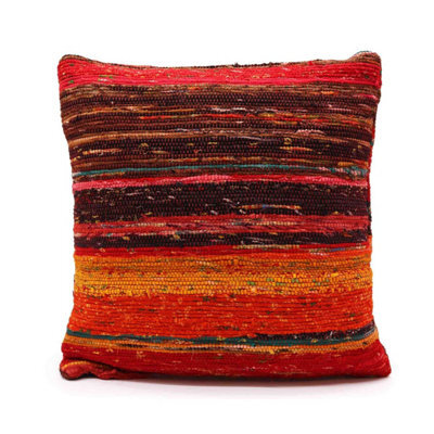 Rich Reds Rag Rug Cushion Covers - Handmade Vibrant Home Decor - image 1