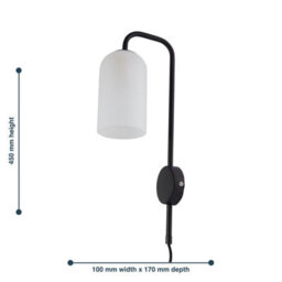 First Choice Lighting Set Of 2 Victoria - Black Plug In Wall Lights Frosted Glass Shades - thumbnail 8