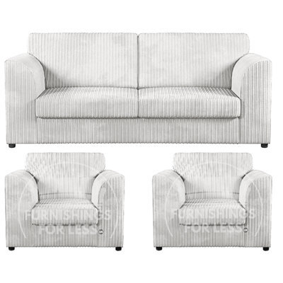Furnishings For Less UK Luxor Jumbo Cord 3 + 1 + 1 Fabric 3 Piece Sofa Suite - Fullback Silver - image 1
