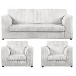 Furnishings For Less UK Luxor Jumbo Cord 3 + 1 + 1 Fabric 3 Piece Sofa Suite - Fullback Silver - thumbnail 1