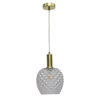First Choice Lighting Baine - Clear Textured Glass Satin Brass Deco Pendant Fitting - image 1