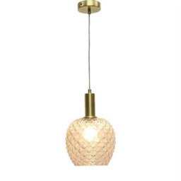 First Choice Lighting Baine - Clear Textured Glass Satin Brass Deco Pendant Fitting - thumbnail 2