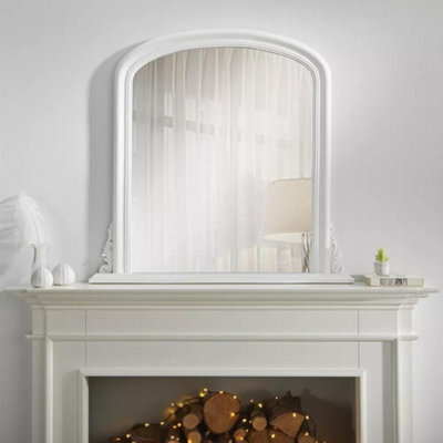 The Online Mirror Shop Arched Shape Overmantle Mirror With White Metal Frame, Canterbury Of H86 X W88 X D6 Cm, Handcrafted, Stylish, Durable Home Décor - image 1