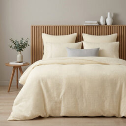 Cream Honeycomb Waffle Duvet Cover Set Single Double King Super King Textured Stripe Bedding Soft Touch Quilt Cover With Matching - thumbnail 3