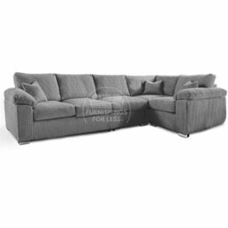 Furnishings For Less UK Delta Large Long Narrow Grey 5 Seater Corner Sofa Left Hand Facing Jumbo Cord L Shape - thumbnail 1