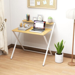Wyld Haus Lune 86Cm Maple Wood-Effect Folding Desk With 2-Tier Storage Shelves - thumbnail 3