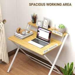 Wyld Haus Lune 86Cm Maple Wood-Effect Folding Desk With 2-Tier Storage Shelves - thumbnail 6