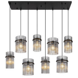 Luminosa Lighting Luminosa Gorley Cluster Pendant Ceiling Light Matt Black Smoke Glass Shade 8X E27 - thumbnail 3